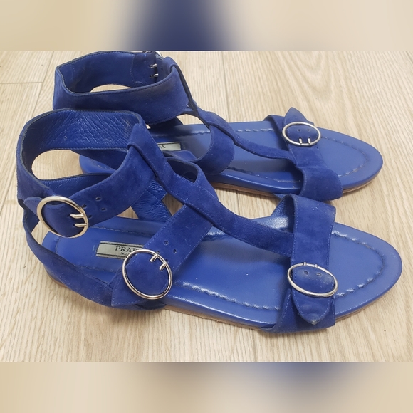 Prada gladiator suede sandals in sapphire color size 37 - Picture 6 of 10